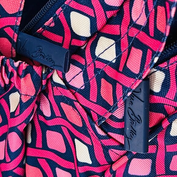 Retired Large Vera Bradley Canvas Backpack Pink Navy Blue 4 Pockets H2O … - Picture 12 of 16